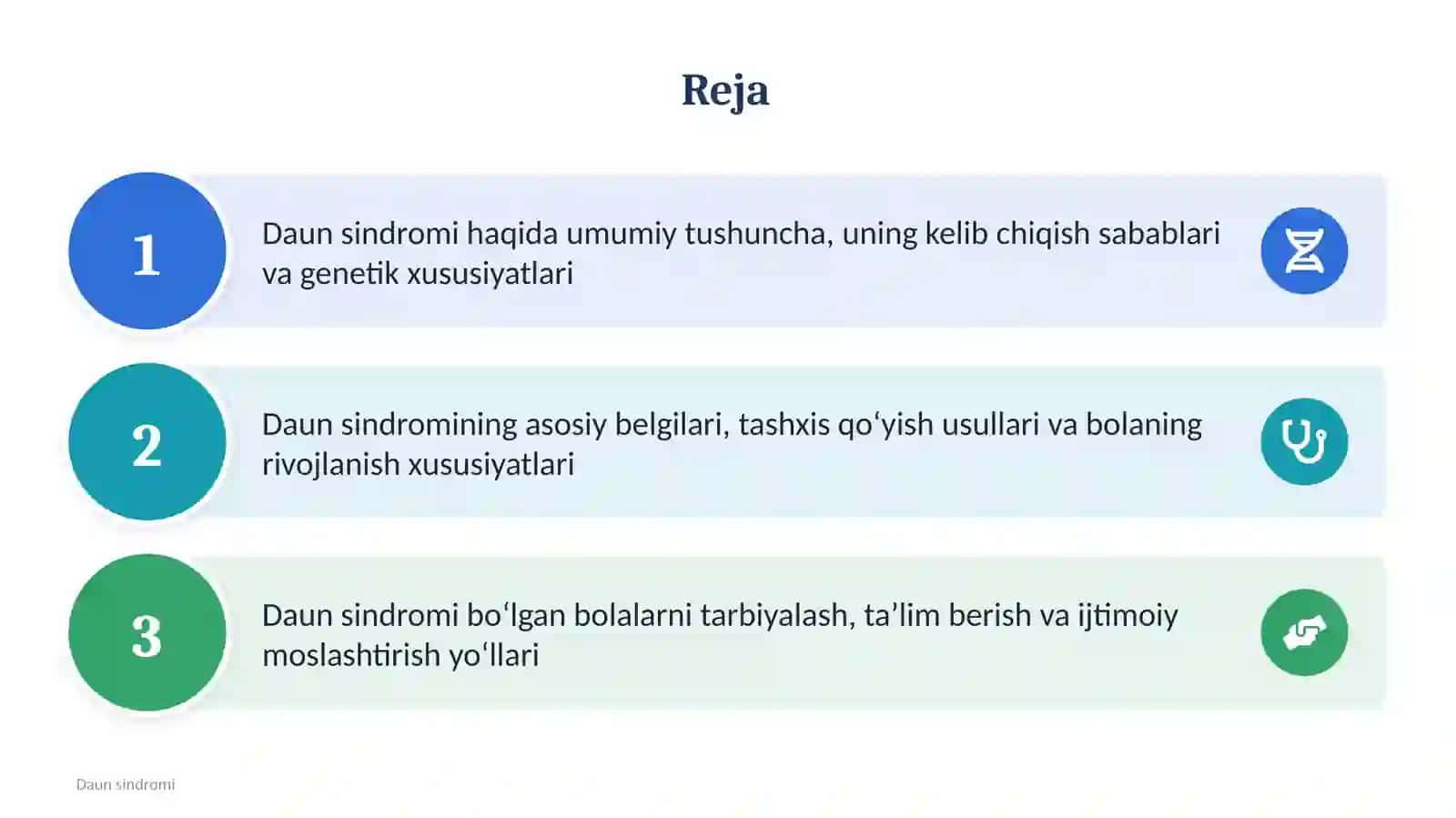 Daun sindromi  Daun sindromi haqida to‘liq ma’lumot         Daun sindromi bo‘lgan bolalarni tarbiyalash va inklyuziv ta’lim 2