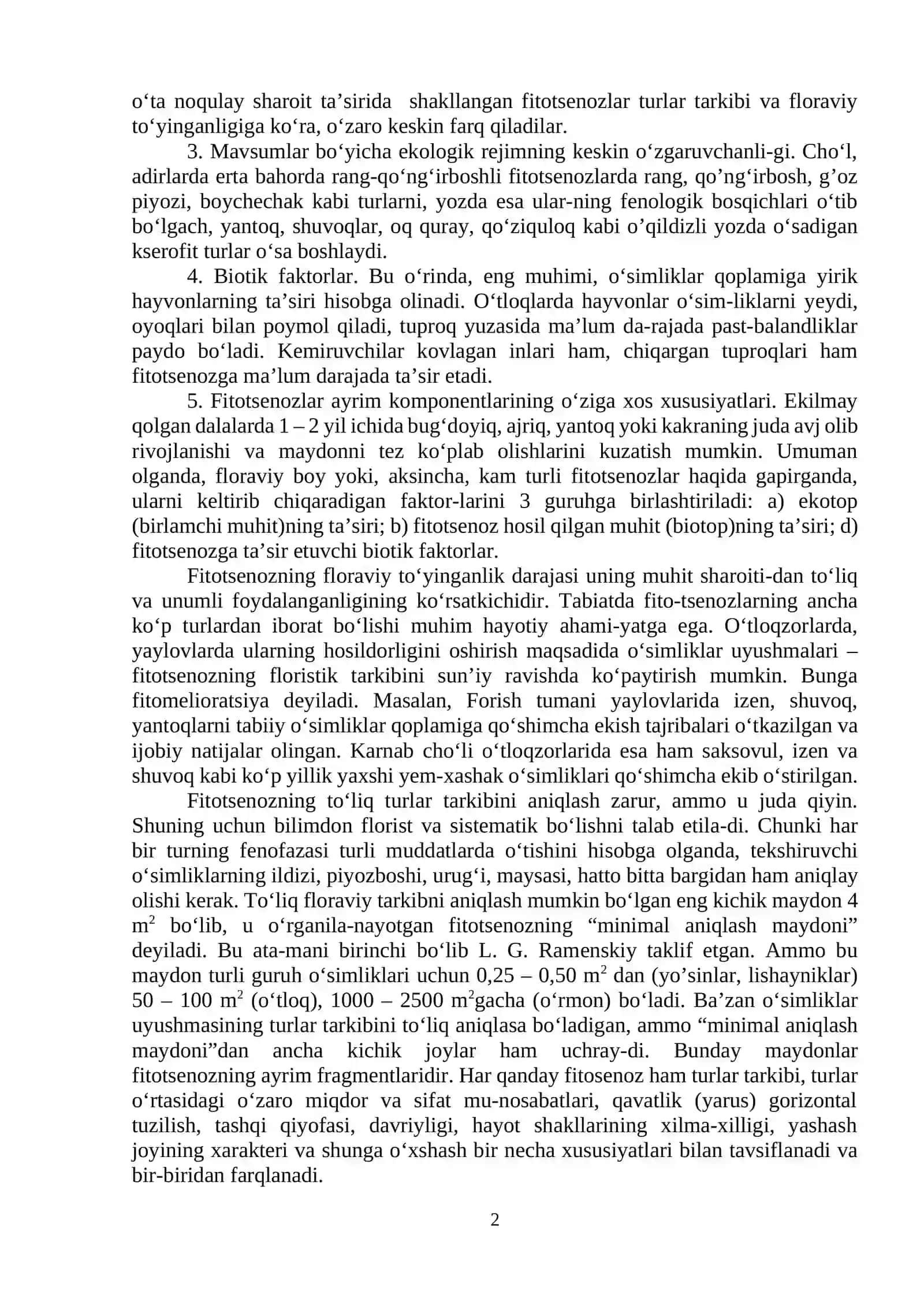 O’simliklar qoplamining dinamikasi (sindinamika) 2