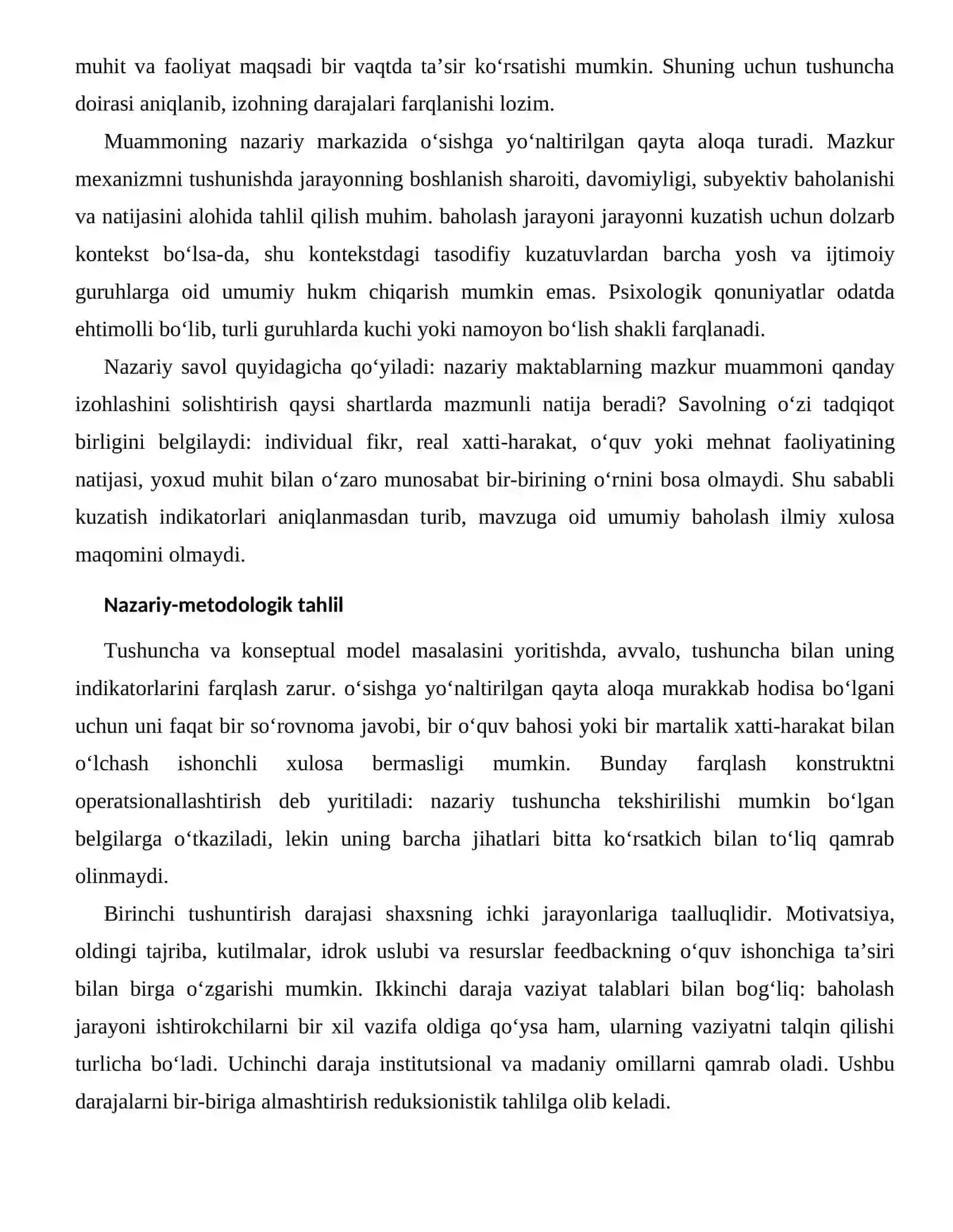 FEEDBACKNING O‘QUV ISHONCHIGA TA’SIRI — NAZARIY ASOSLARI 2