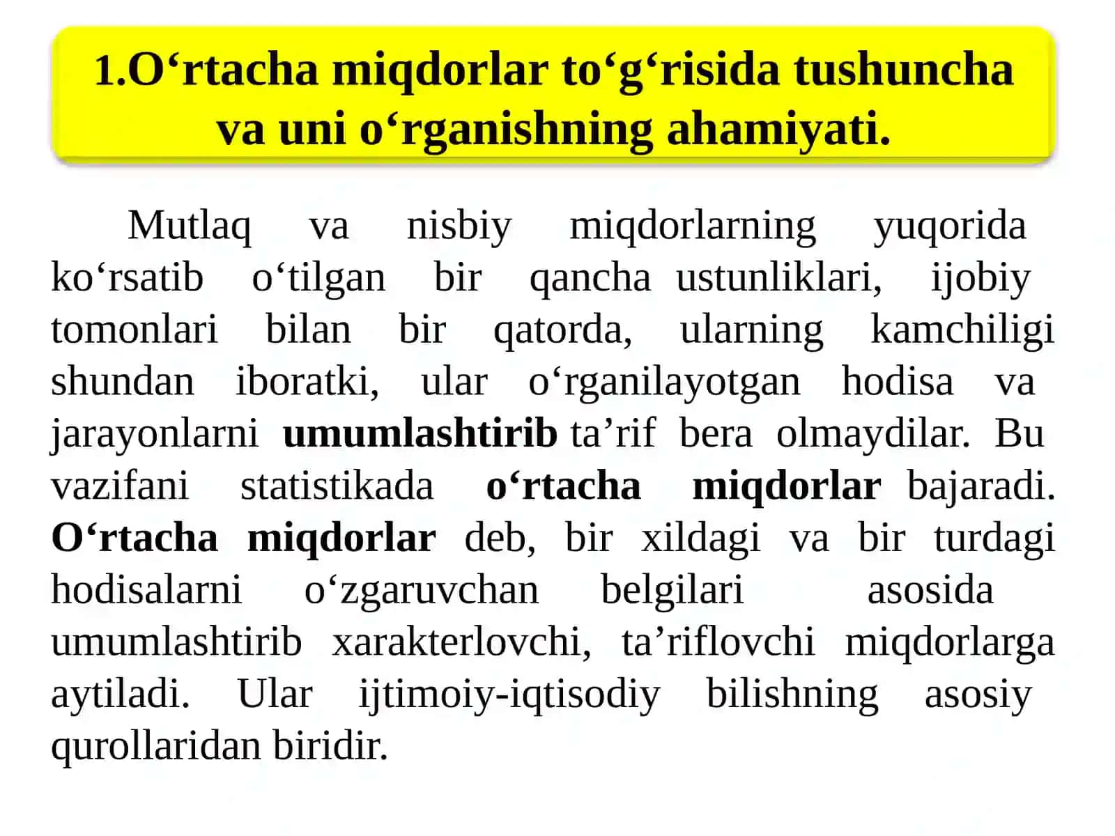 O‘rtacha miqdorlar 2