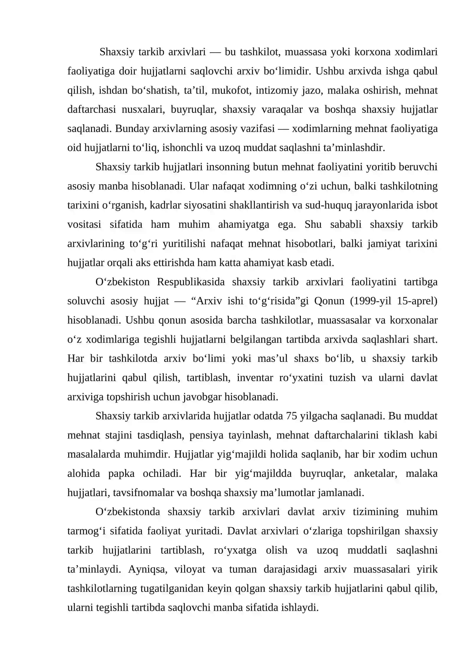 Shaxsiy tarkib arxivlar faoliyati 2