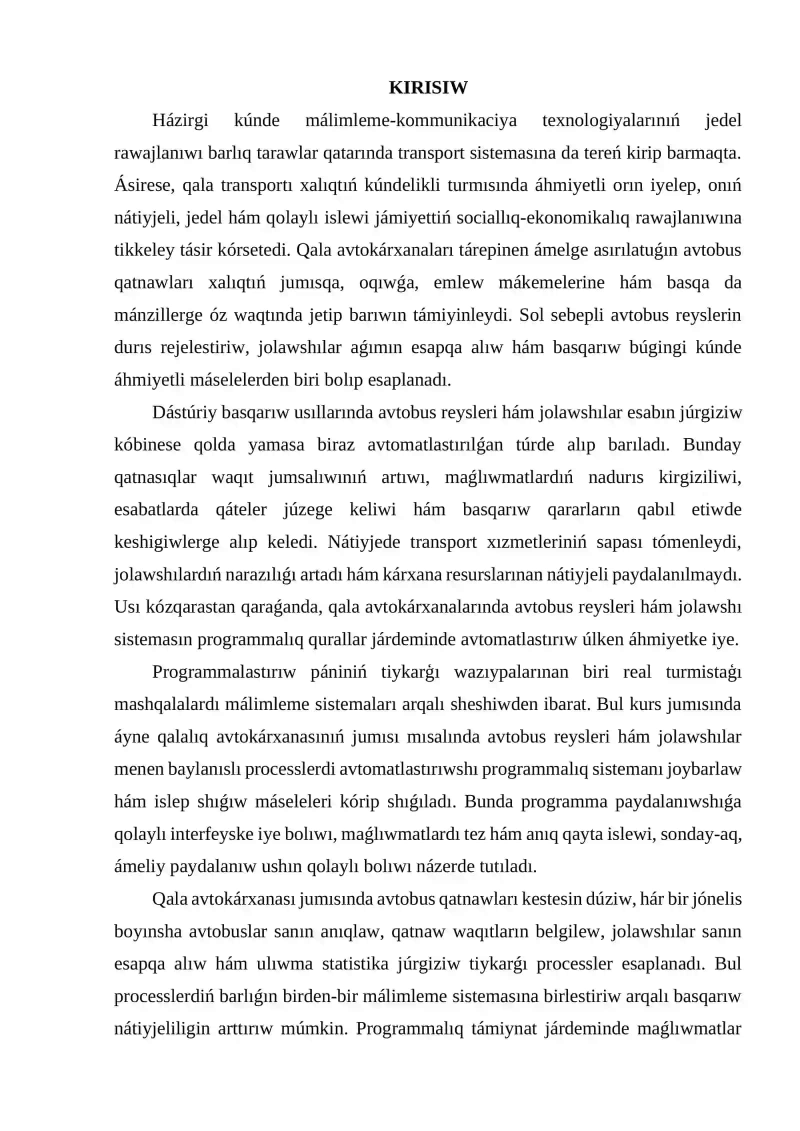 Avtobus reysleri hám jolawshı sistemasın avtomatlastırıw 2