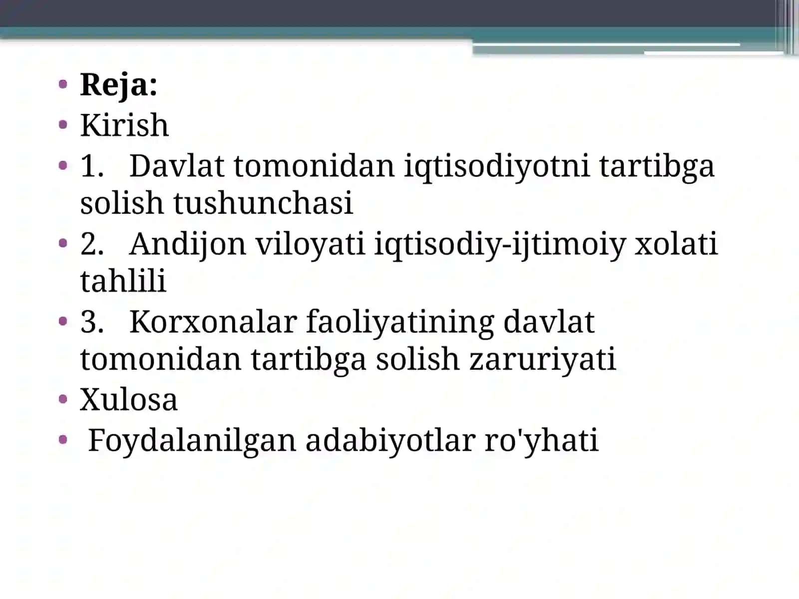 Korxonalar faoliyati n davlat tomonidan tartibga solish tartibi 2