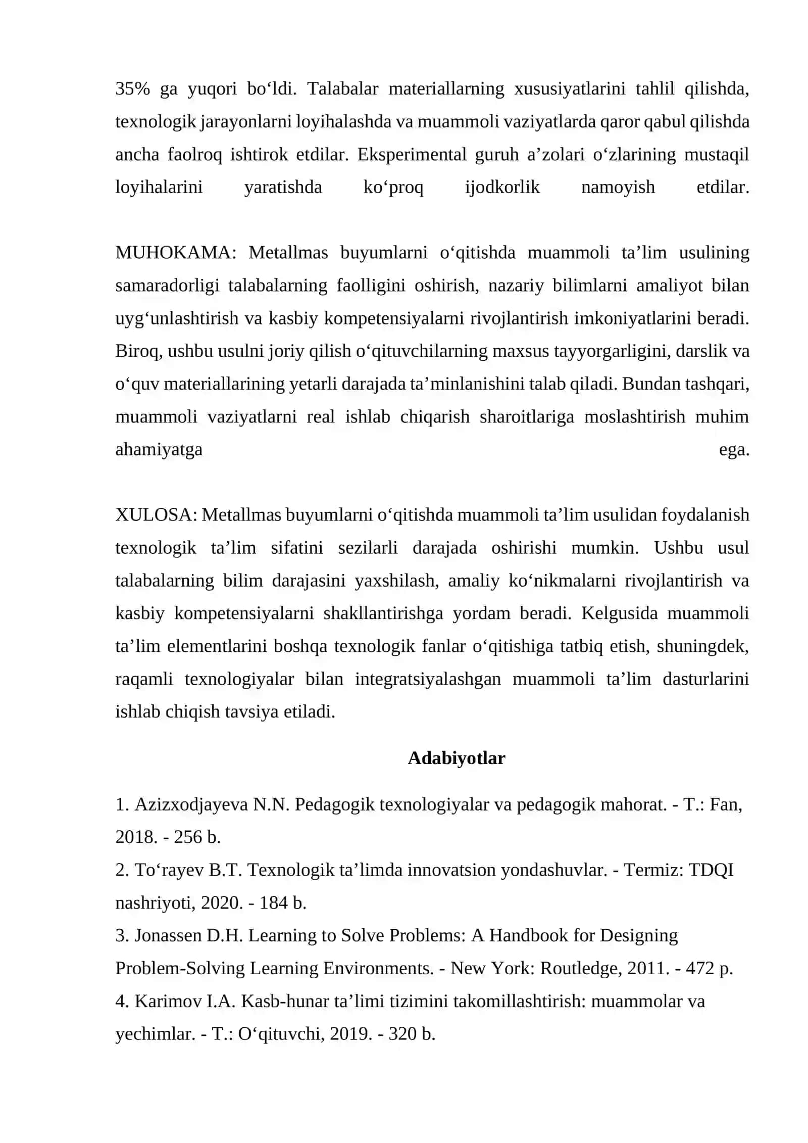 METALLMAS BUYUMLARNI OʻQITISHDA MUAMMOLI TAʼLIMDAN FODALANISH 2