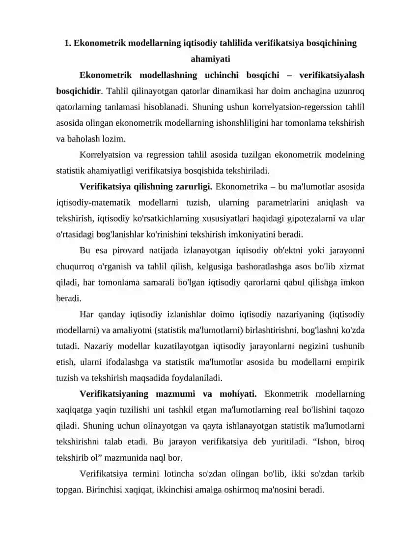 EKSPERIMENTAL MA’LUMOTLARDAN FOYDALANGAN HOLDA MODELNI TEKSHIRISH 2