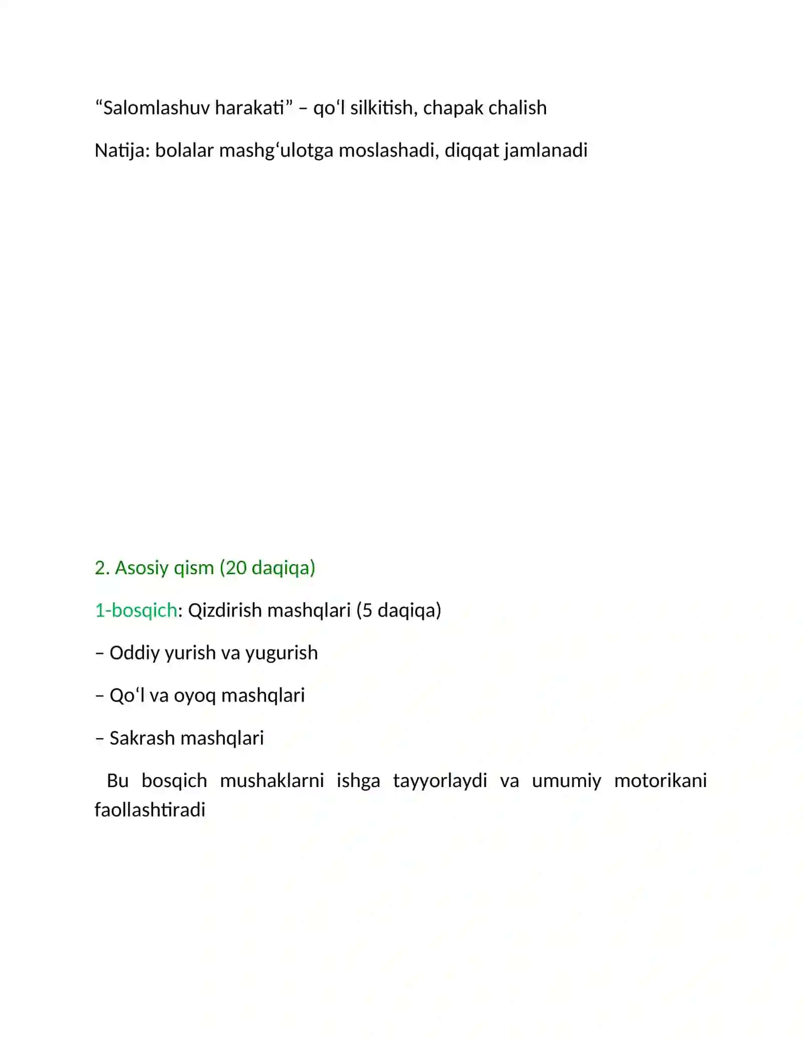 Umumiy motorikani rivojlantirish uchun qoidali harakatli o‘yinlar 2