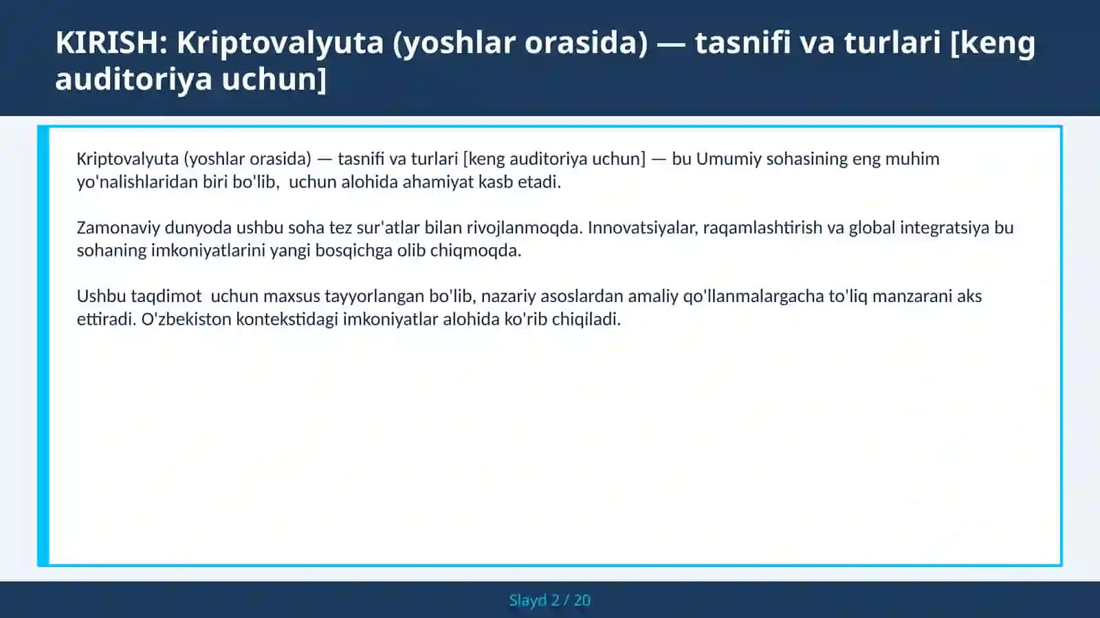 KRIPTOVALYUTA (YOSHLAR ORASIDA) — TASNIFI VA TURLARI [KENG AUDITORIYA UCHUN] 2