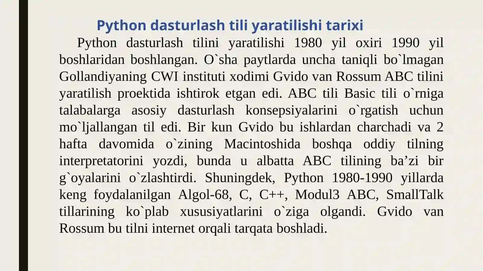 Python dasturlash tili yaratilish tarixi 2