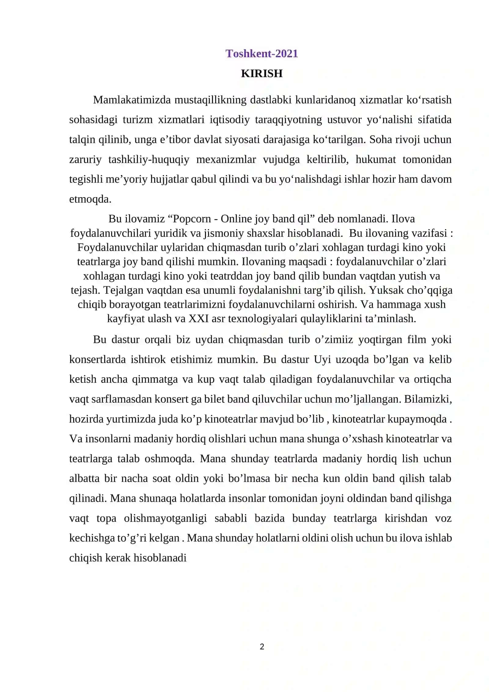 Online kinoteatrlardan bilet xarid qilish proyekti 2