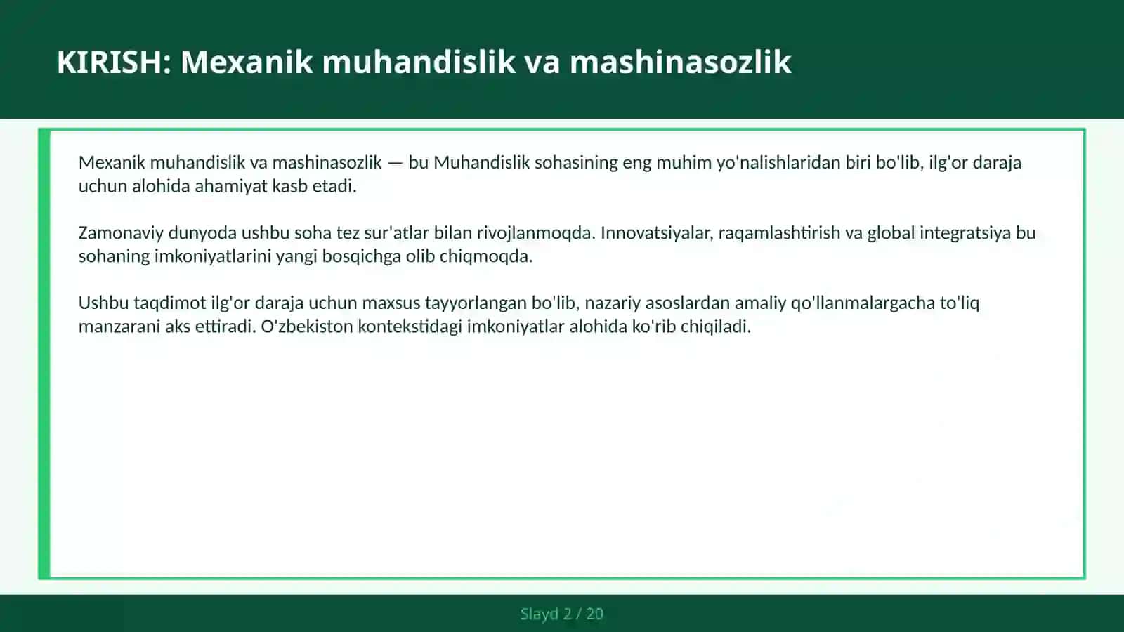 Mexanik Muhandislik va Mashinasozlik 2