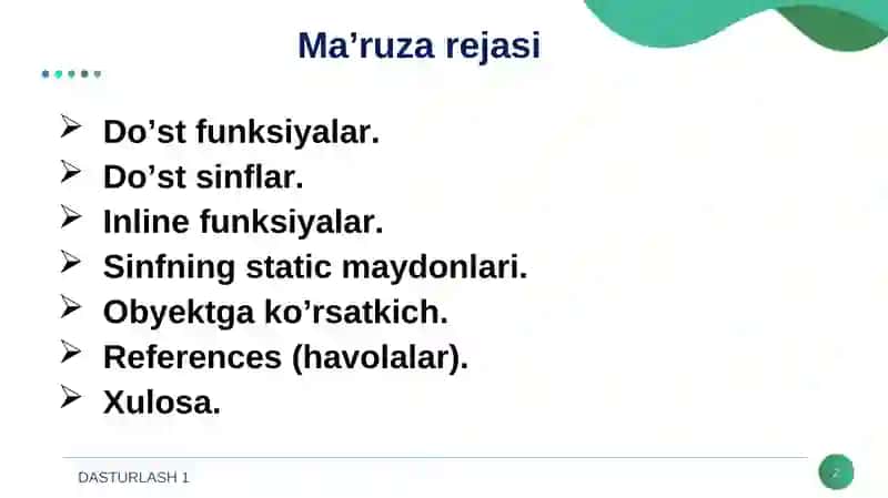 DO‘ST FUNKSIYA VA DO‘ST SINFLAR 2