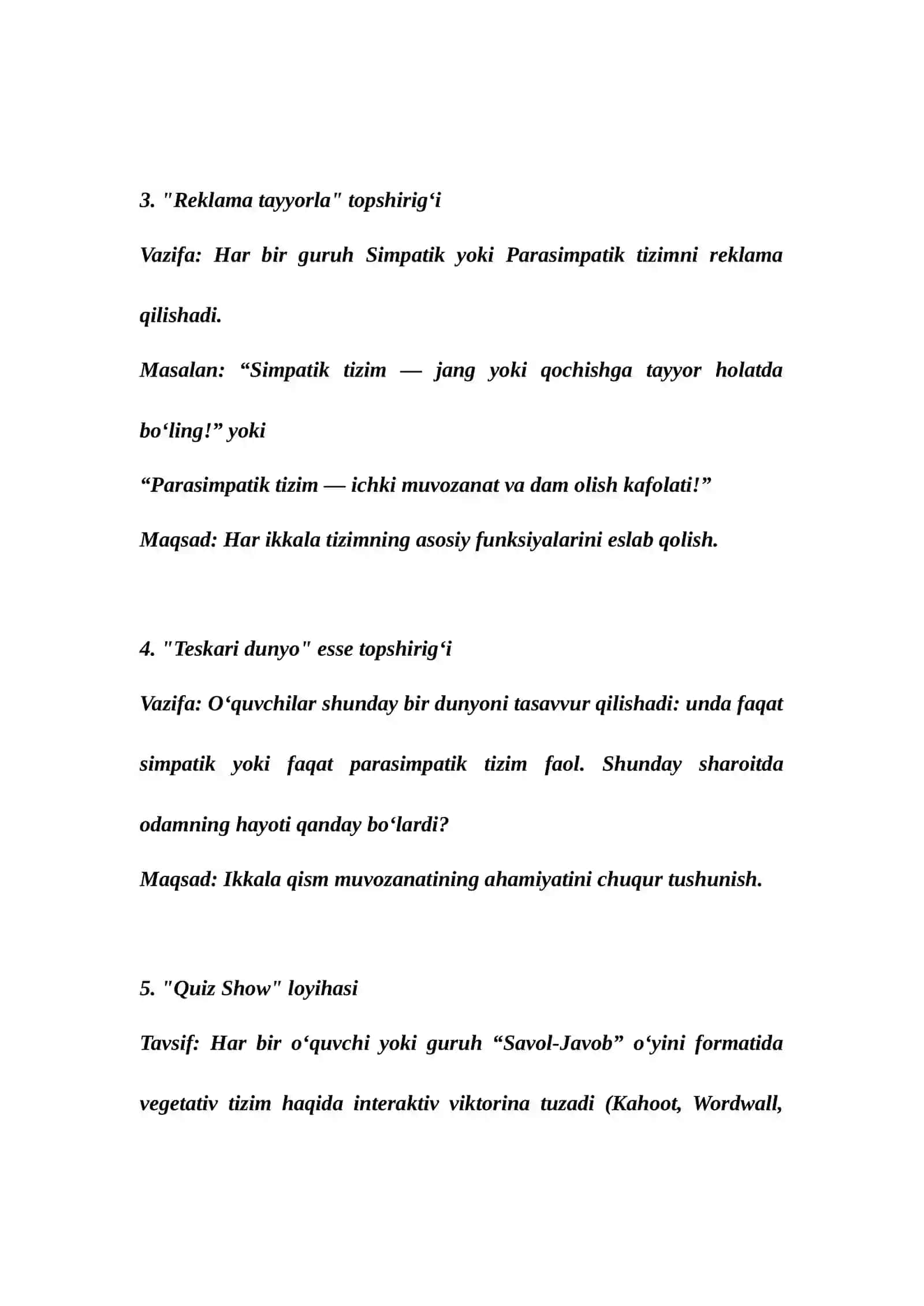 Rol o‘ynash topshiriqlari 2