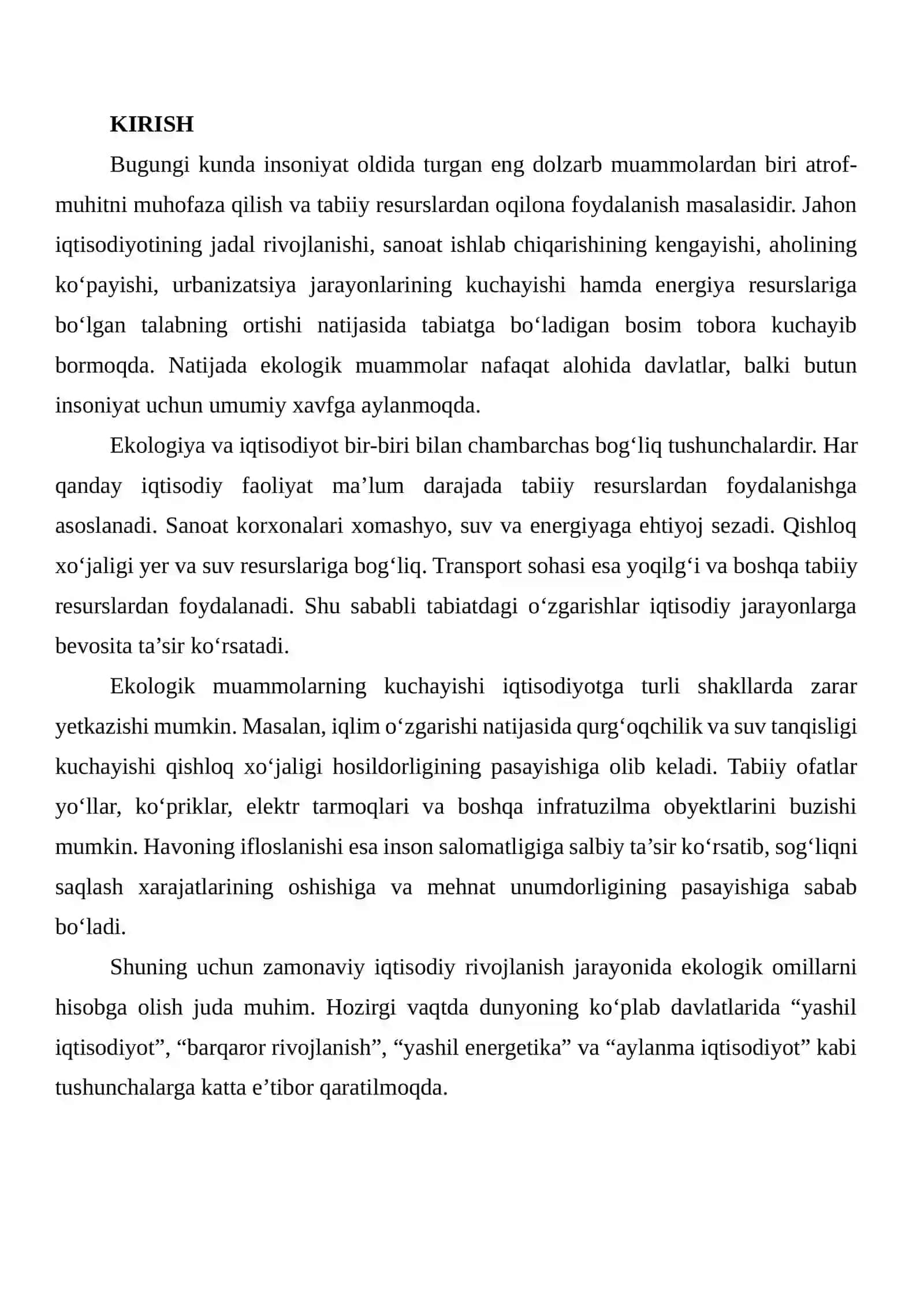 GLOBAL EKOLOGIK MUAMMOLAR VA ULARNING IQTISODIYOTGA TA’SIRINI TAHLIL QILISH 2