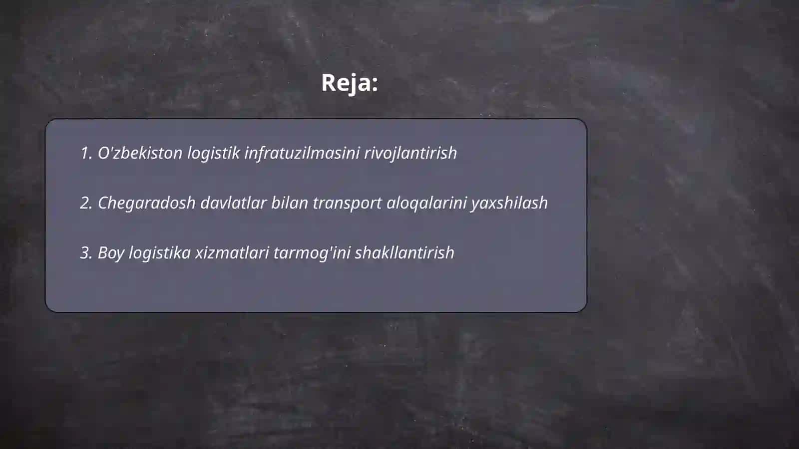 O'zbekiston logistik infratuzilmasini rivojlantirish 2