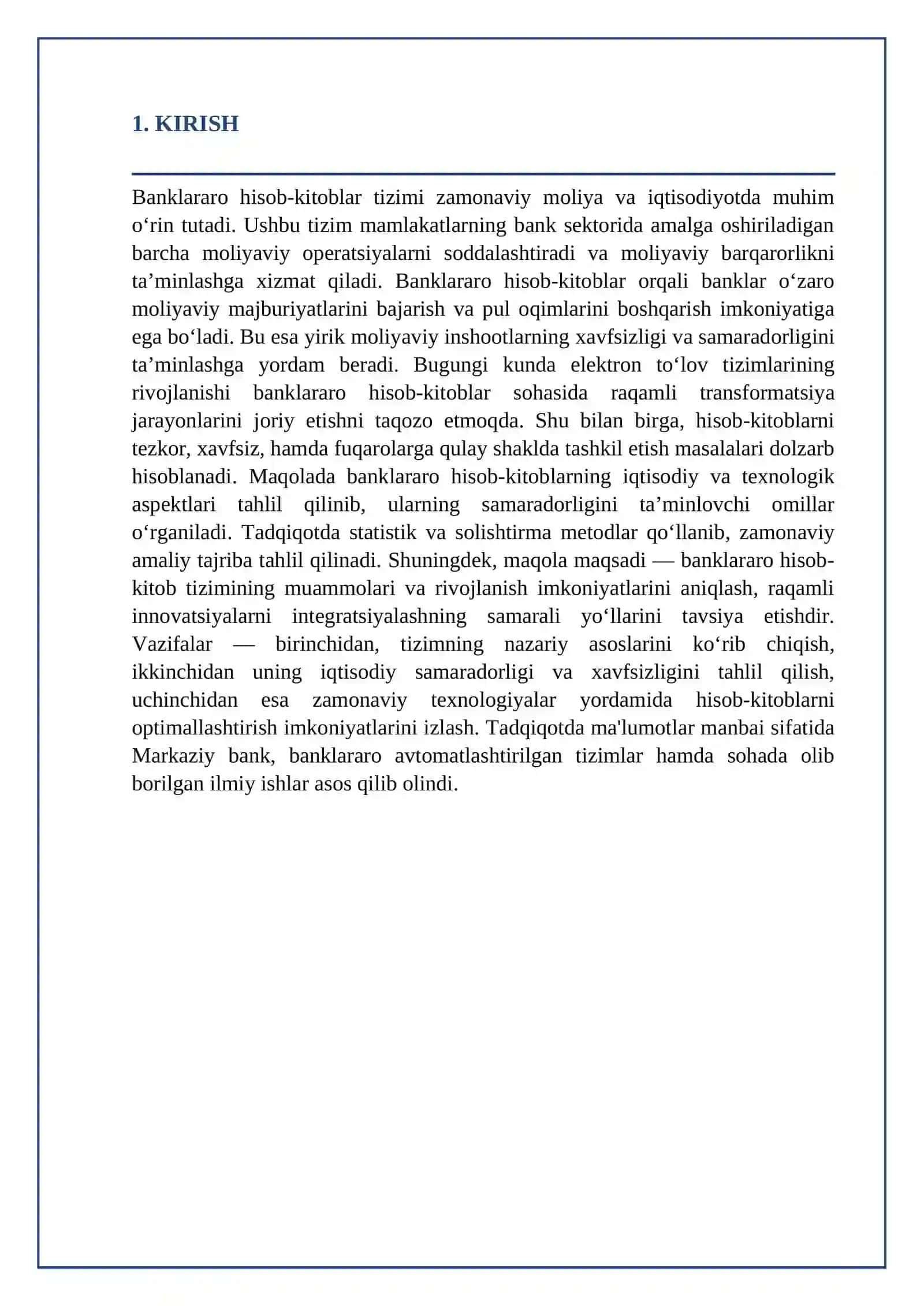 Banklararo hisob-kitoblar hisobi: nazariy asoslar va amaliy jihatlar 2