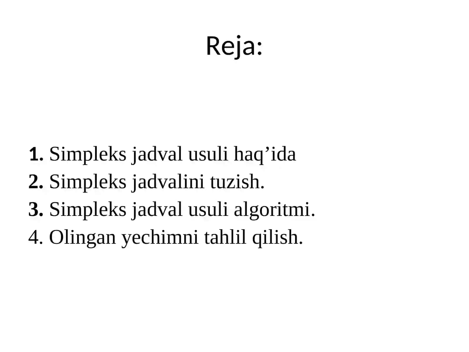 Simpleks usuli chiziqli programmalashtirish 2