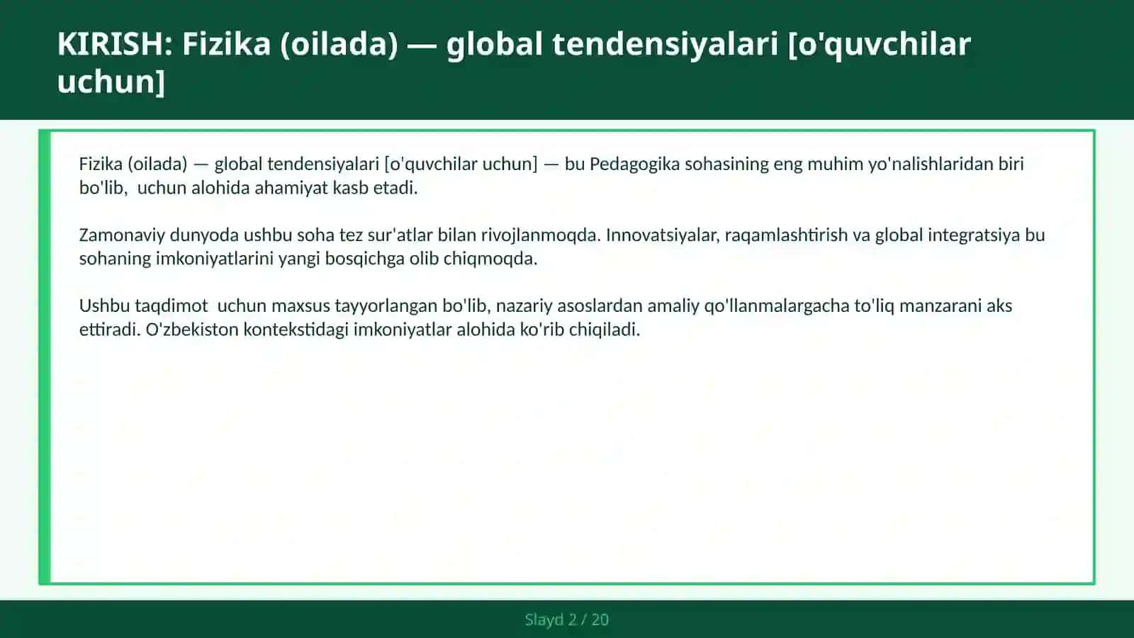 Fizika (Oilada) - Global Tendensiyalari [O'quvchilar uchun] 2