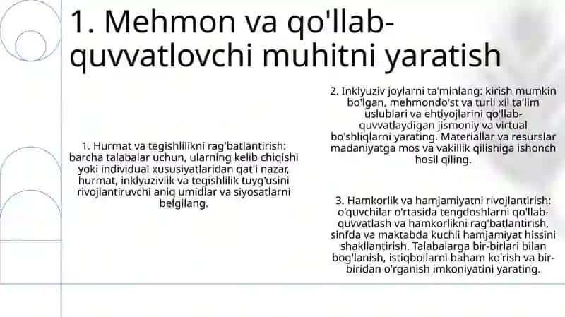 Samarali Inkluzasi Uchun Ichki Sharoitlar 2