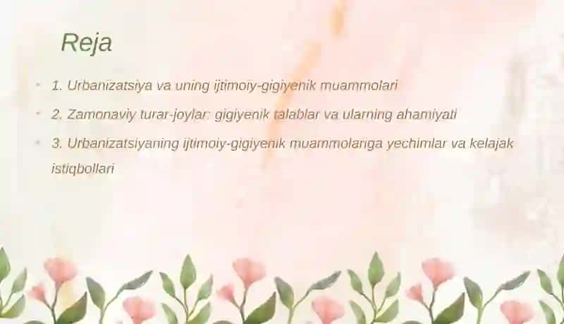 Gigiyenik talablar va urbanizatsiya 2