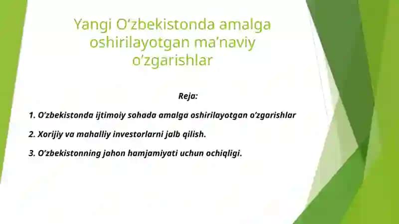 Yangi Oʻzbekistonda amalga oshirilayotgan maʼnaviy oʻzgarishlar 2