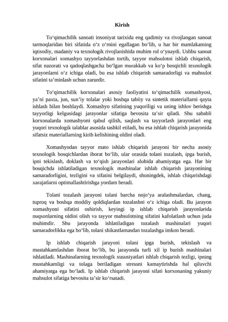 To‘qimachilik sanoati korxonalari asosiy texnologik jarayonlari va mashinalari 2
