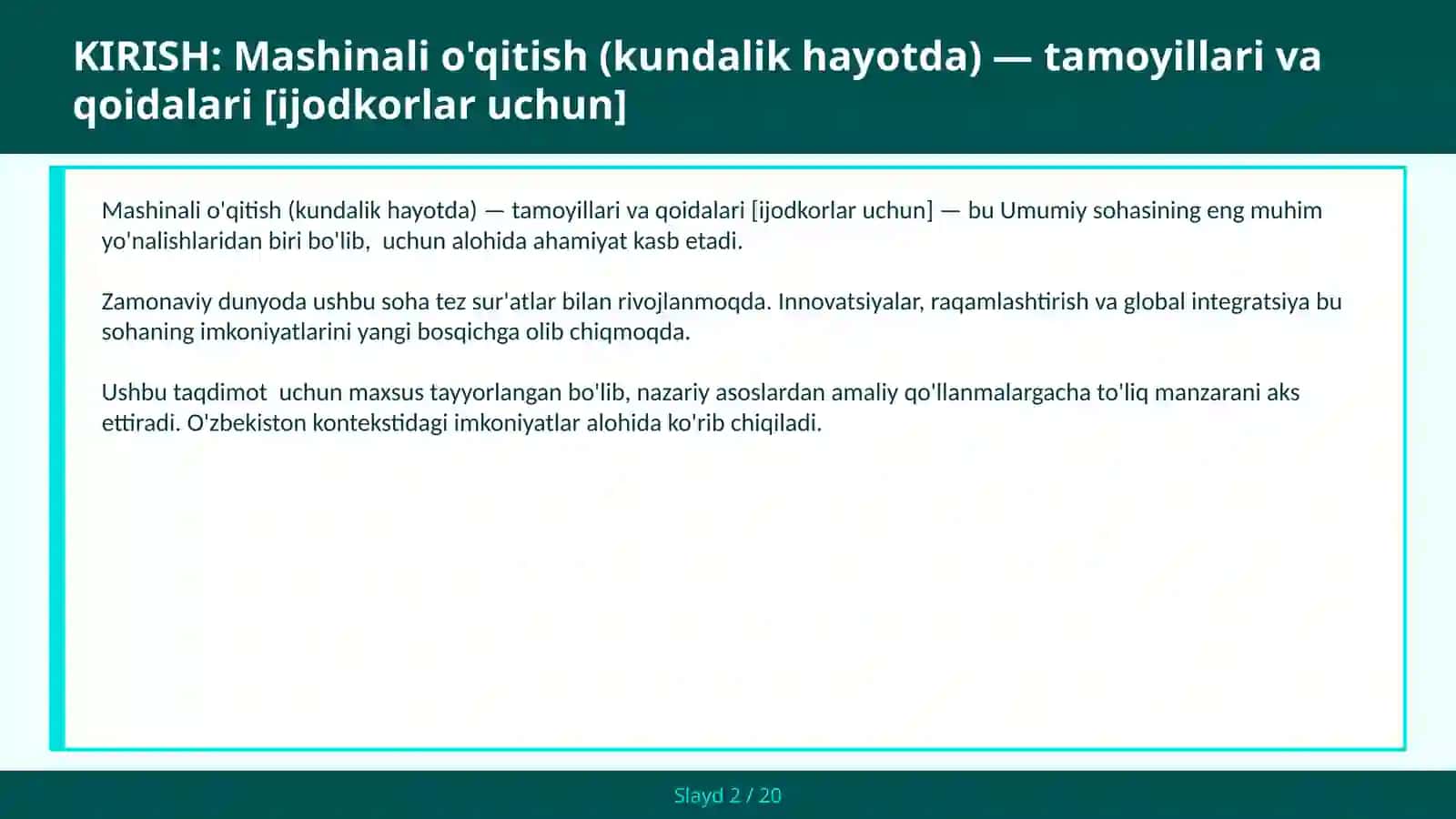 Mashinali o'qitish (kundalik hayotda) — tamoyillari va qoidalari [ijodkorlar uchun] 2