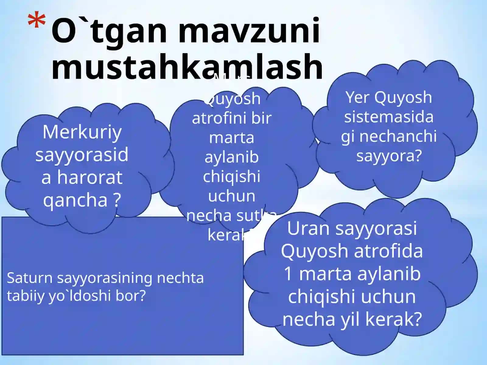 4-sinf Tabiatshunoslik Quyosh sistemasidagi osmon jismlari dars taqdimoti 2