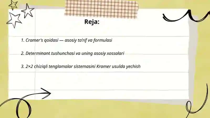 Chiziqli tenglamalar sistemasini Kramer usulda yechish 2