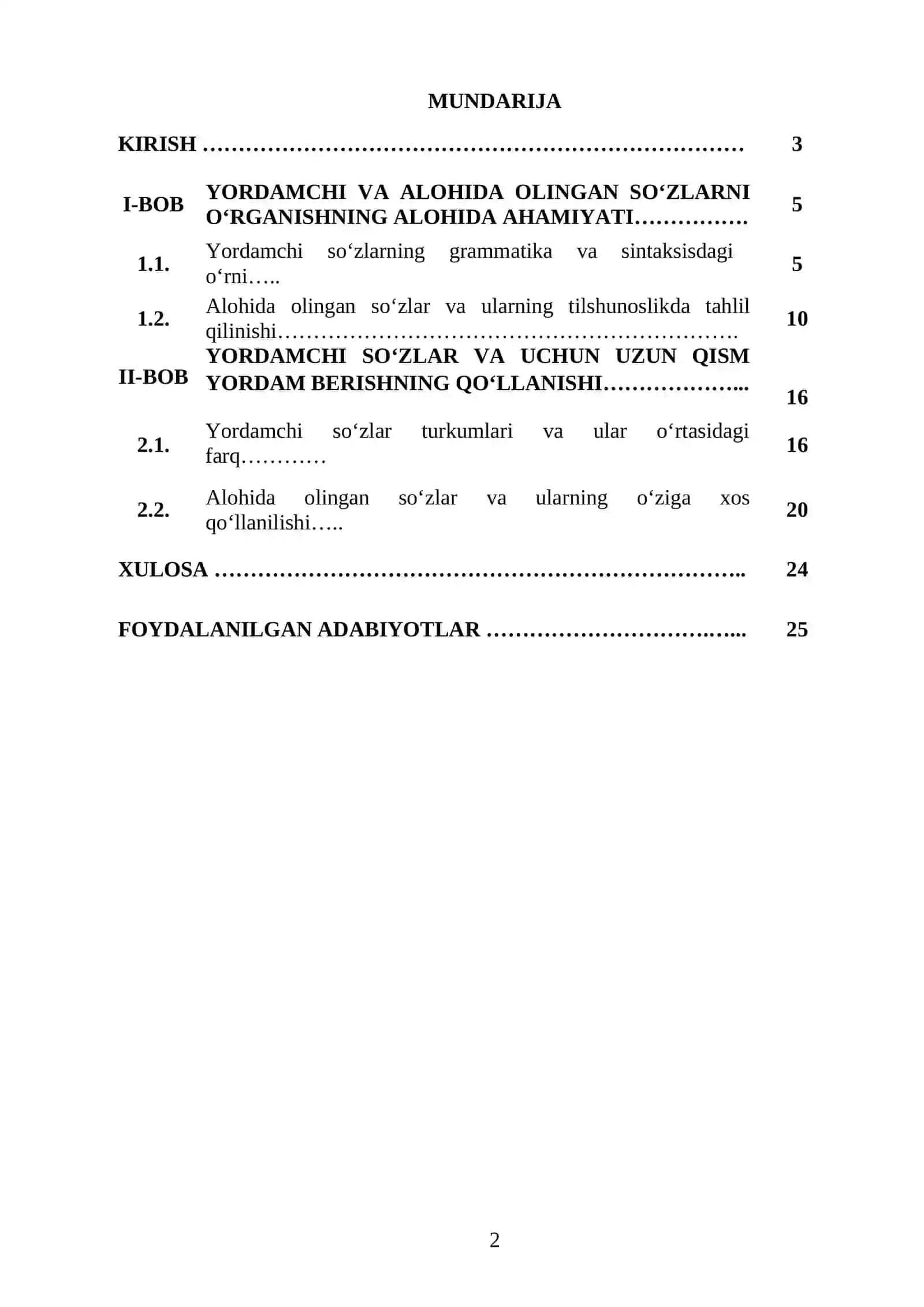 O'ZBEK TILIDA YORDAMCHI VA ALOHIDA OLINGAN SO'ZLAR 2