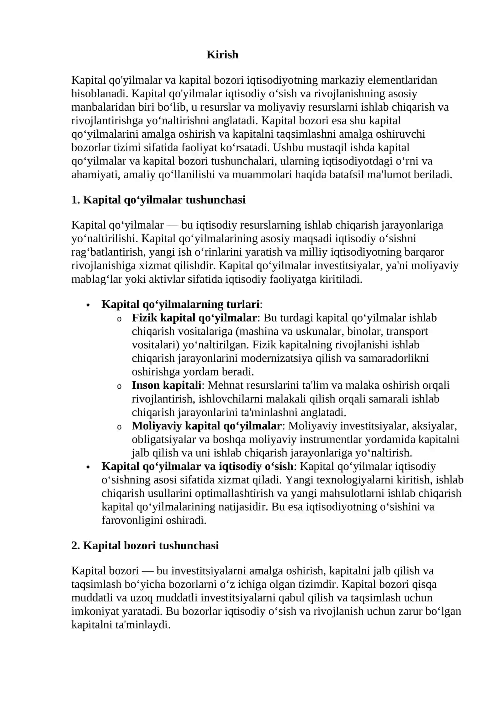 Kapital qo'yilmalar va kapital bozori haqida ma'lumot 2