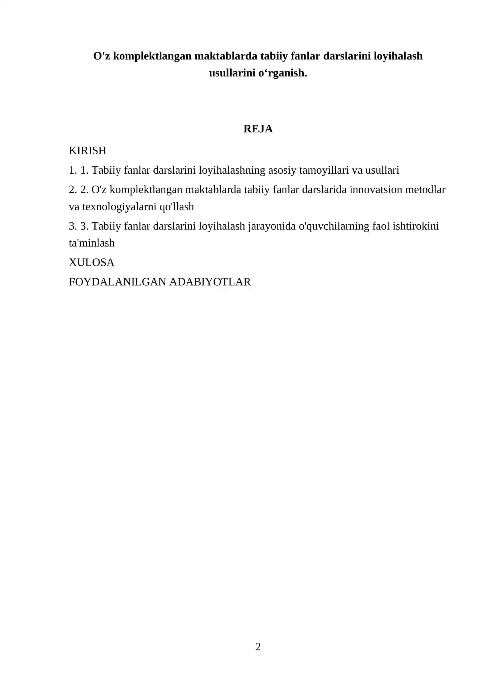 O'z komplektlangan maktablarda tabiiy fanlar darslarini loyihalash usullarini o‘rganish 2