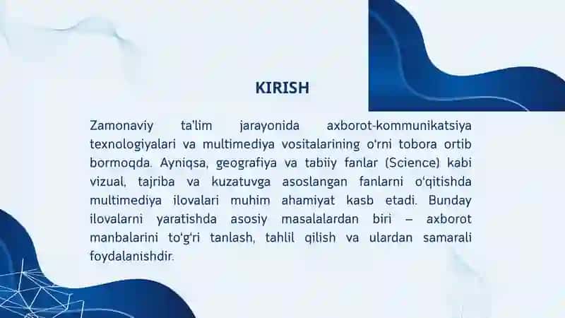 GEOGRAFIYA VA TABIIY FAN (SCIENCE) FANLARIDAN ZAMONAVIY MULTIMEDIYA ILOVALARINI YARATISHDA AXBOROT AXBORON MANBALARI BILAN ISHLASH USULLARI 2