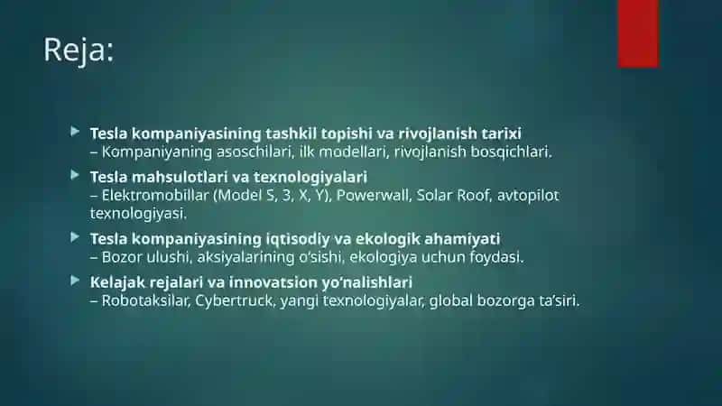 Teslakompaniyasiningtashkiltopishivarivojlanishtarixi(Kompaniyaningasoschilari, ilkmodellari,rivojlanishbosqichlari) 2