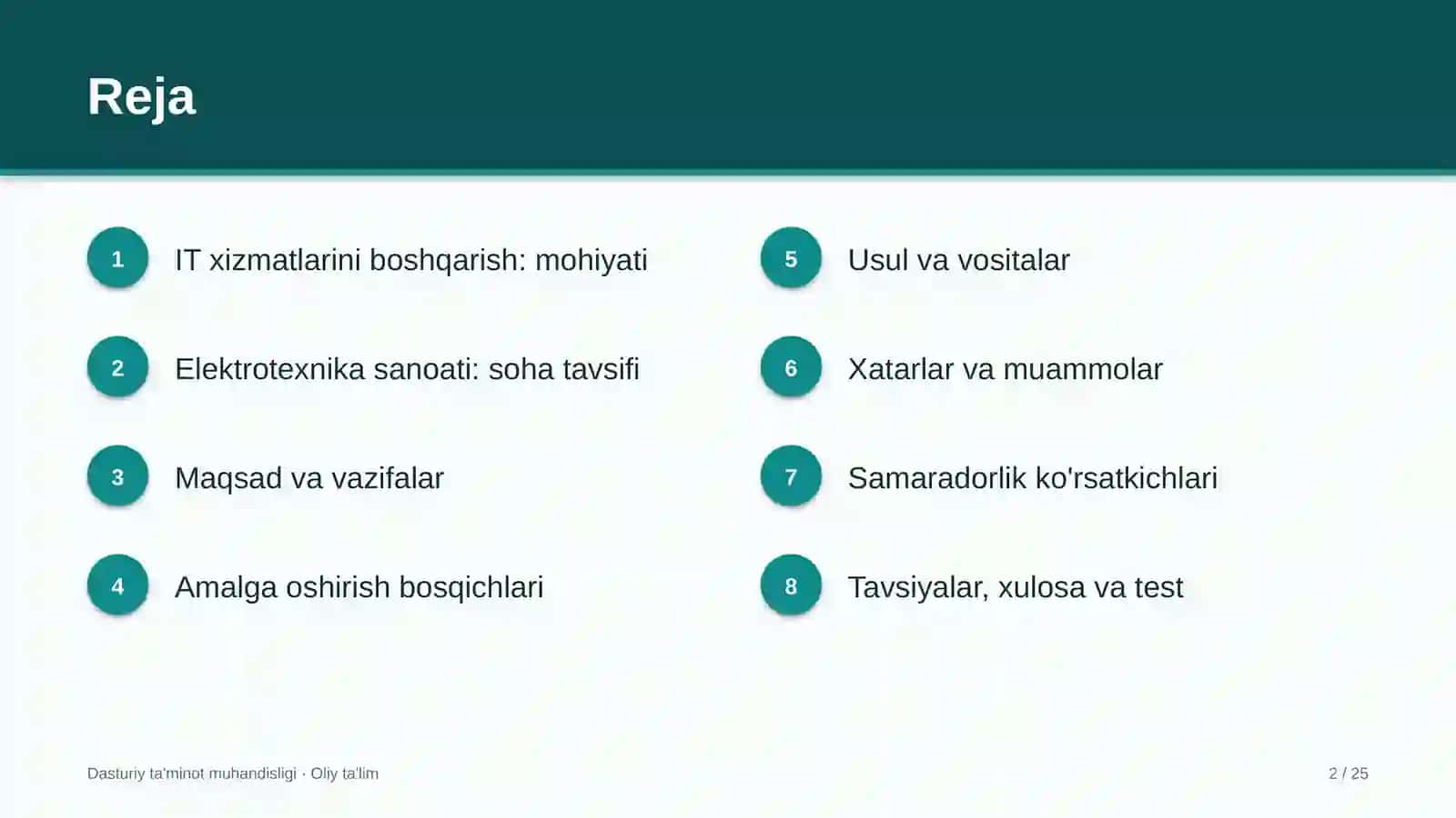 Elektrotexnika sanoatida IT xizmatlarini boshqarish 2