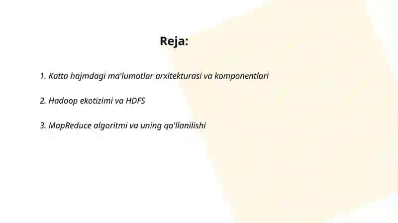 Katta hajmdagi ma'lumotlar bilan ishlash texnologiyalari 2