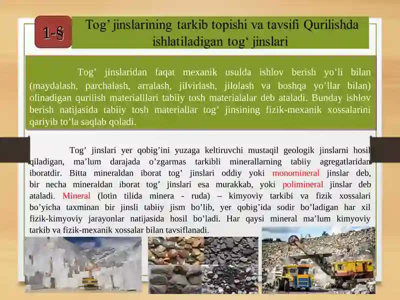 Tabiiy tosh materiallar. Sun’iy kuydirilgan materiallar va buyumlar-sapol buyumlar haqida umumiy tushuncha 2
