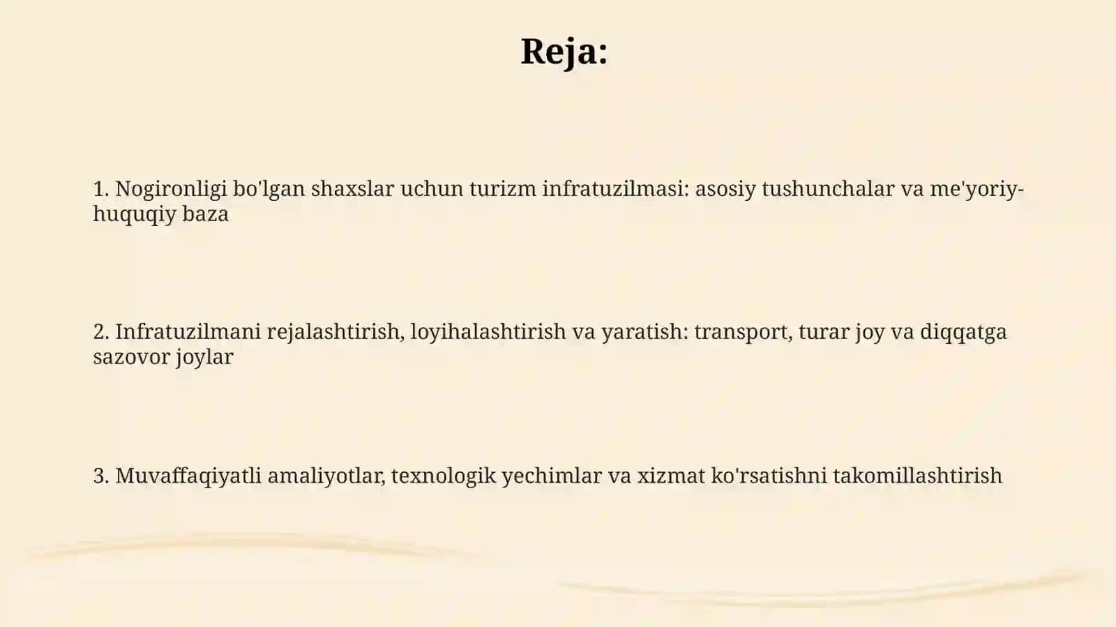 Nogironligi bo'lgan shaxslar uchun turizm infratuzilmasi 2
