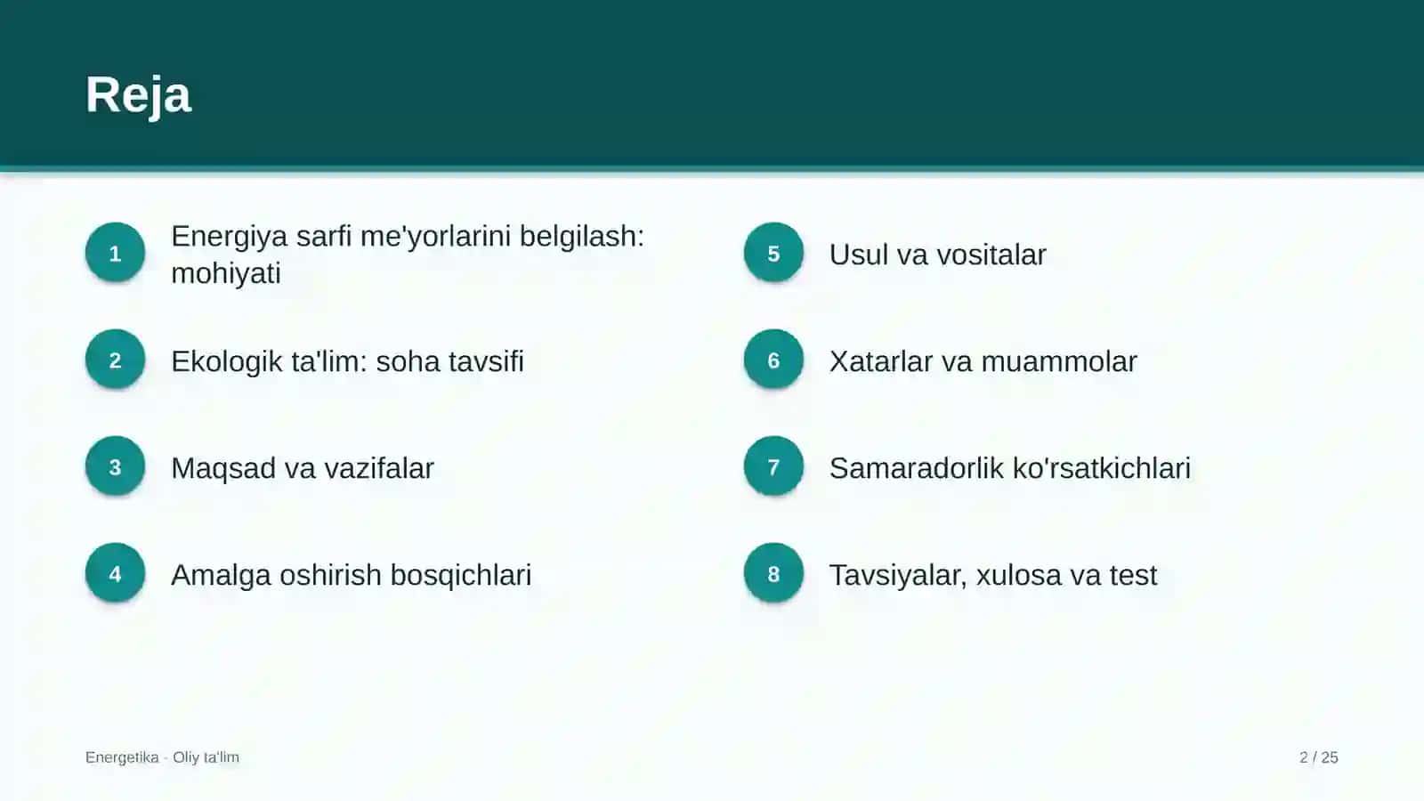 Ekologik ta'limda energiya sarfi me'yorlarini belgilash 2