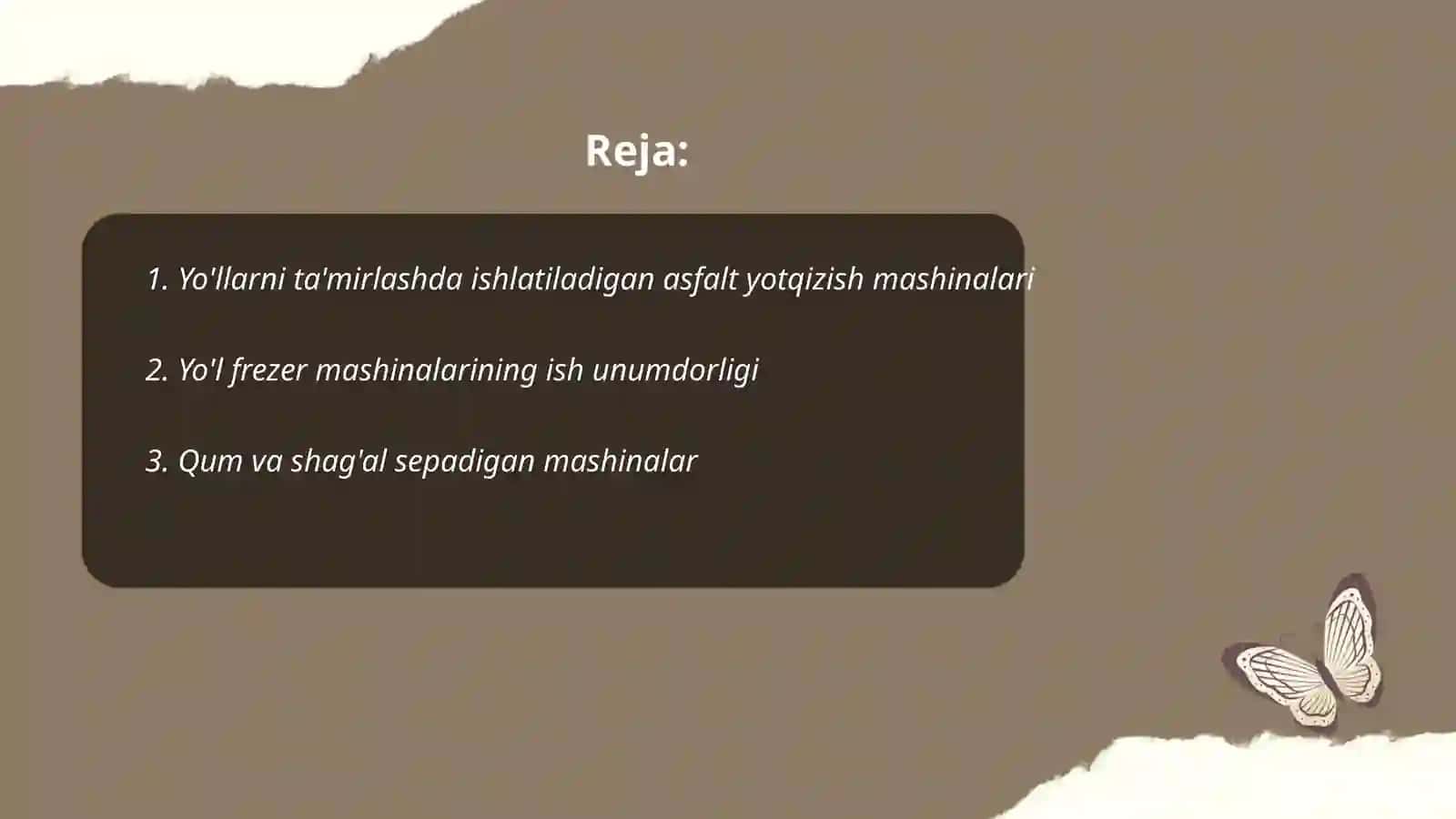 Yo'llarni ta'mirlashda ishlatiladigan mashina va mexanizmlar ish unumdorligi 2