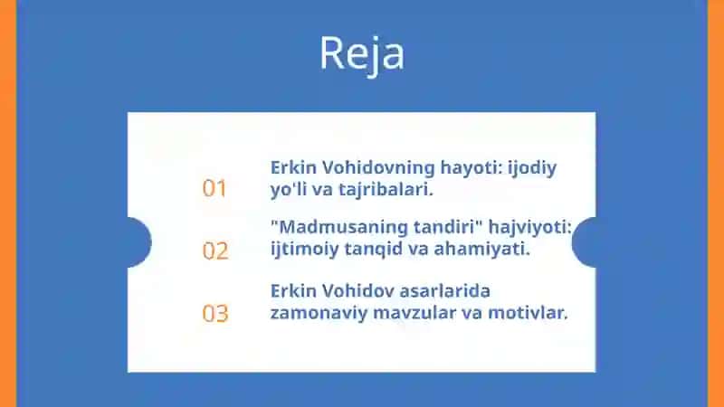 Erkin Vohidov hayoti va ijodi. Madmusaning tandiri hajviyoti 2
