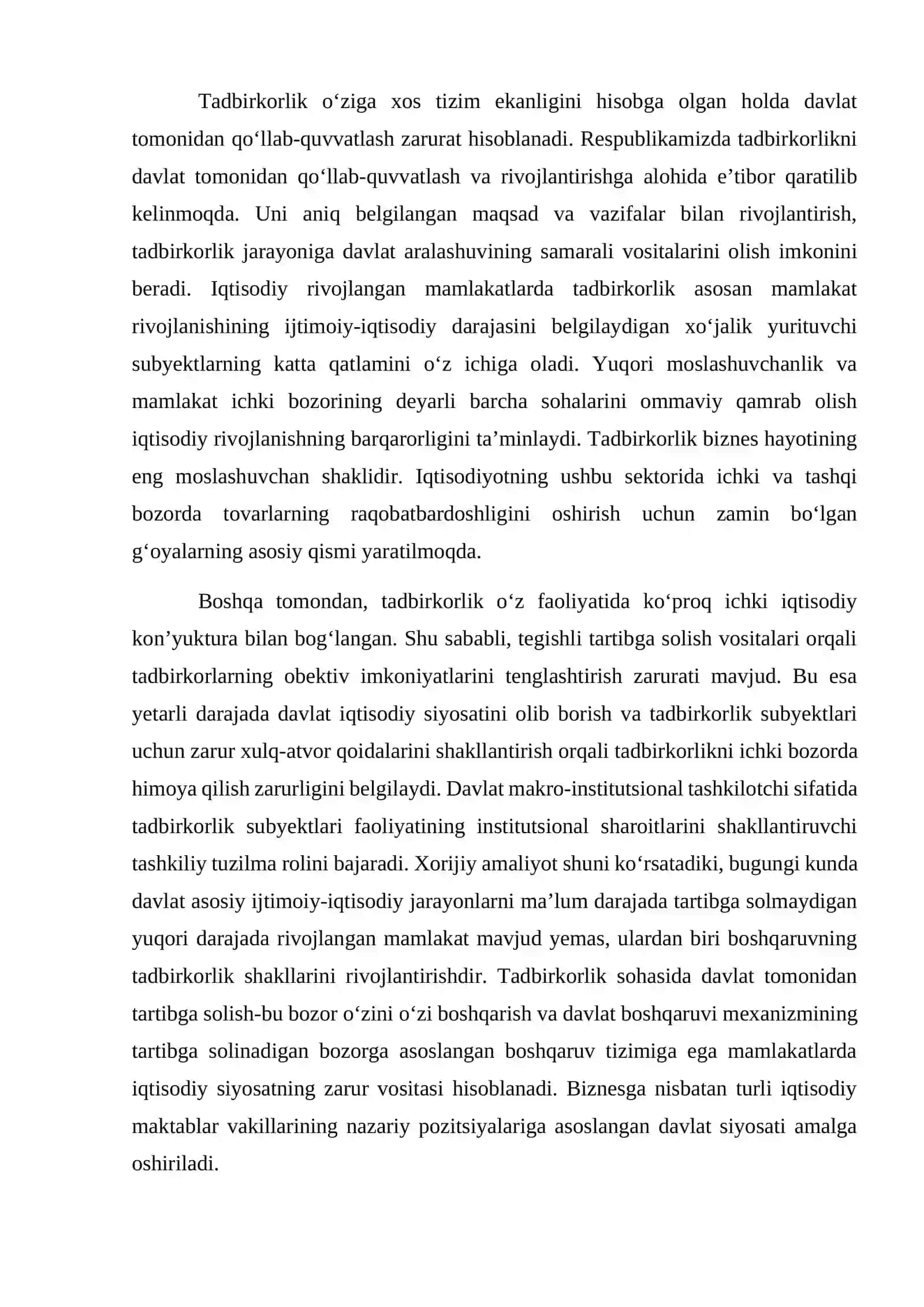 Tadbirkorlikni davlat tomonidan qo'llab-quvvatlash va boshqarilishi 2