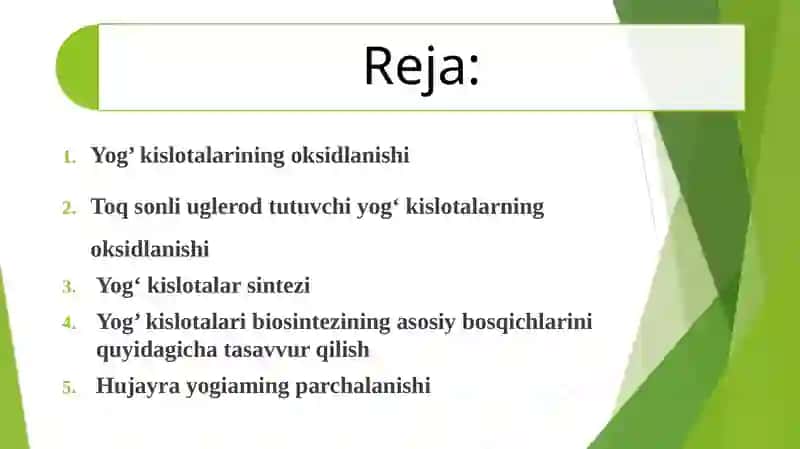Yog’ kislotalarining oksidlanishi 2