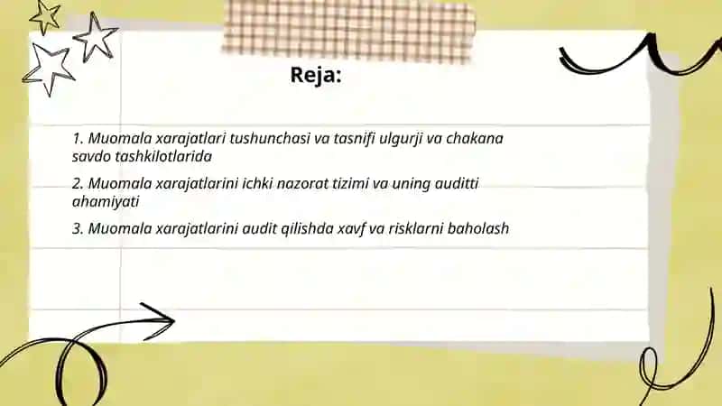 Muomala xarajatlari auditini tartibga solish 2
