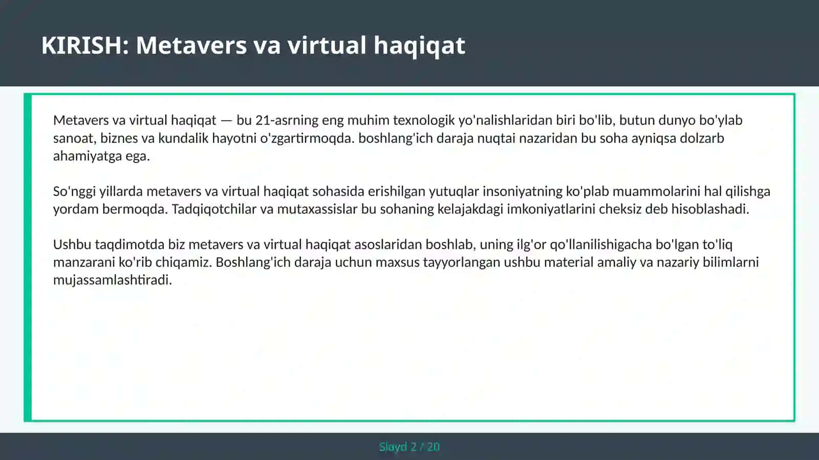 Metavers va virtual haqiqat 2