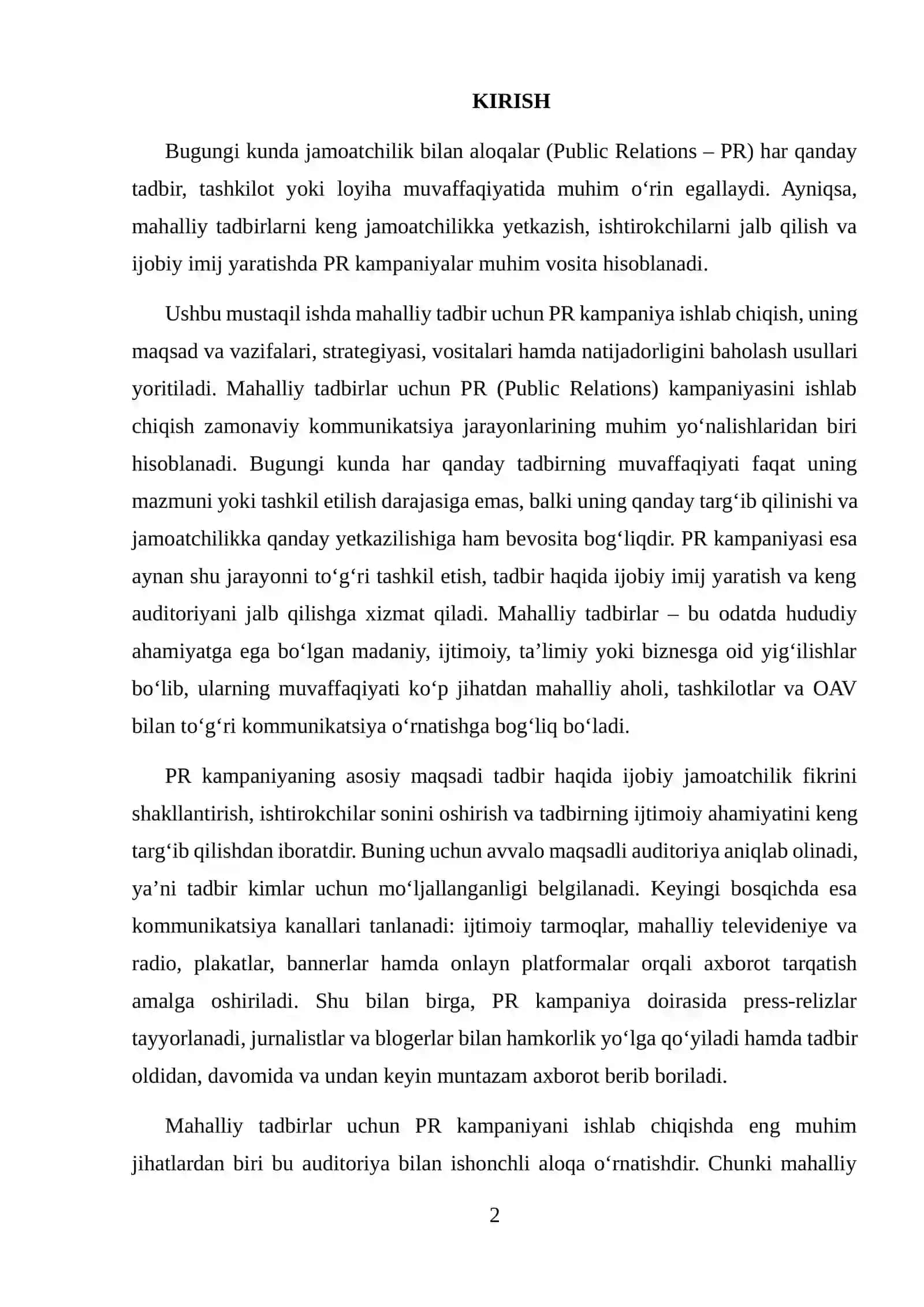 Mahalliy Tadbir uchun PR Kampaniya Ishlab Chiqish 2