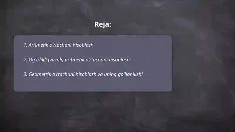 Aritmetik o'rtachani hisoblash 2