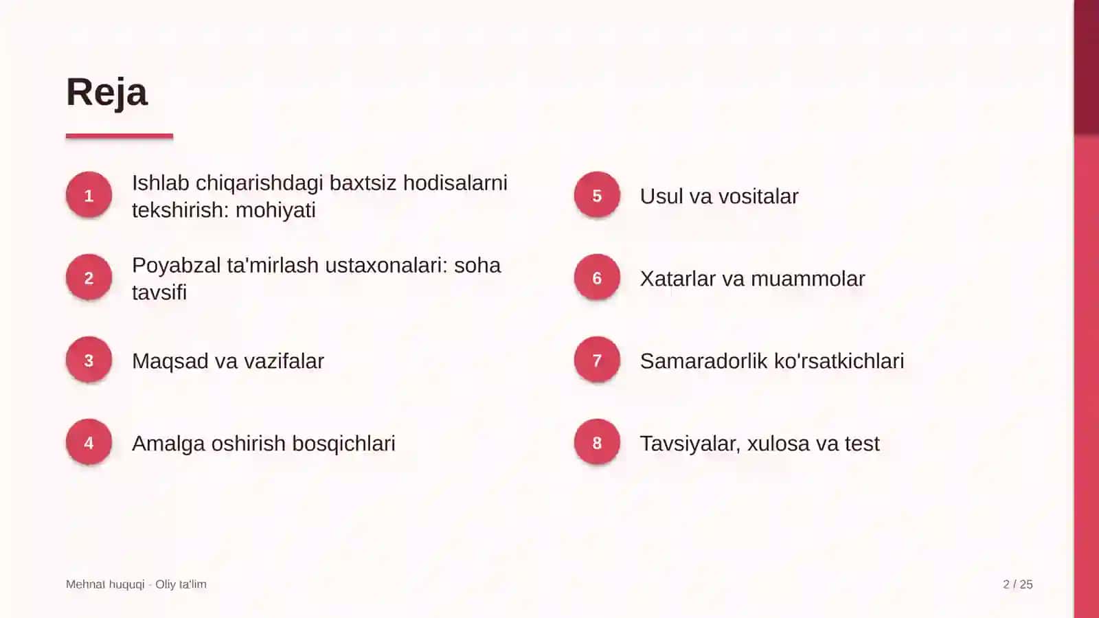 poyabzal ta'mirlash ustaxonalarida ishlab chiqarishdagi baxtsiz hodisalarni tekshirish va hisobga olish 8959 2
