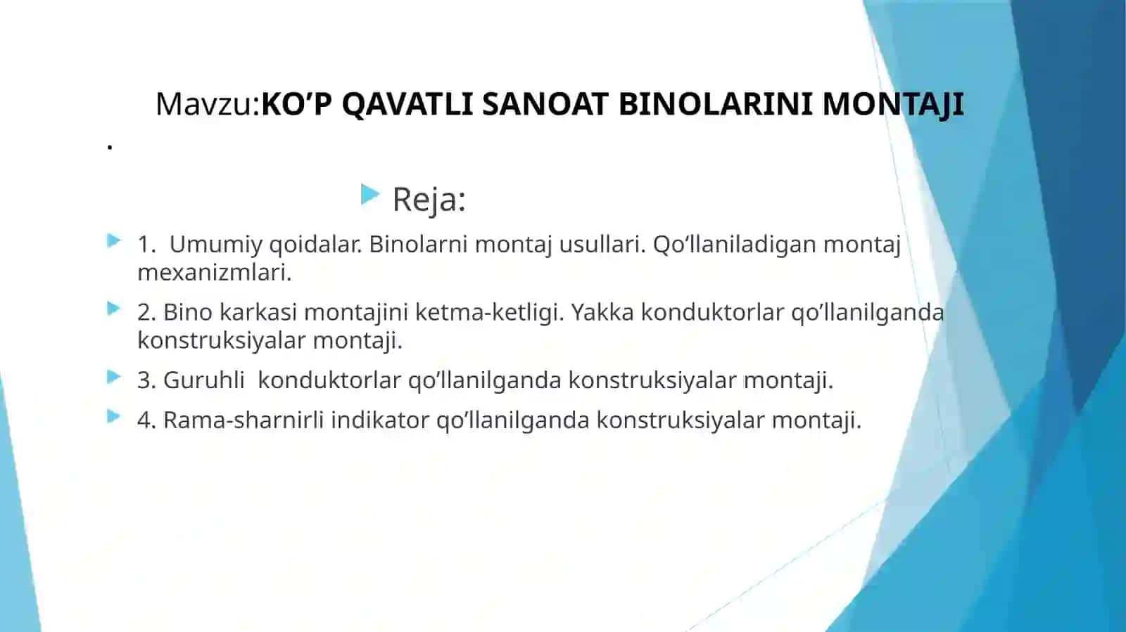 Ko’pqavatli sanoat binolarini montaji 2
