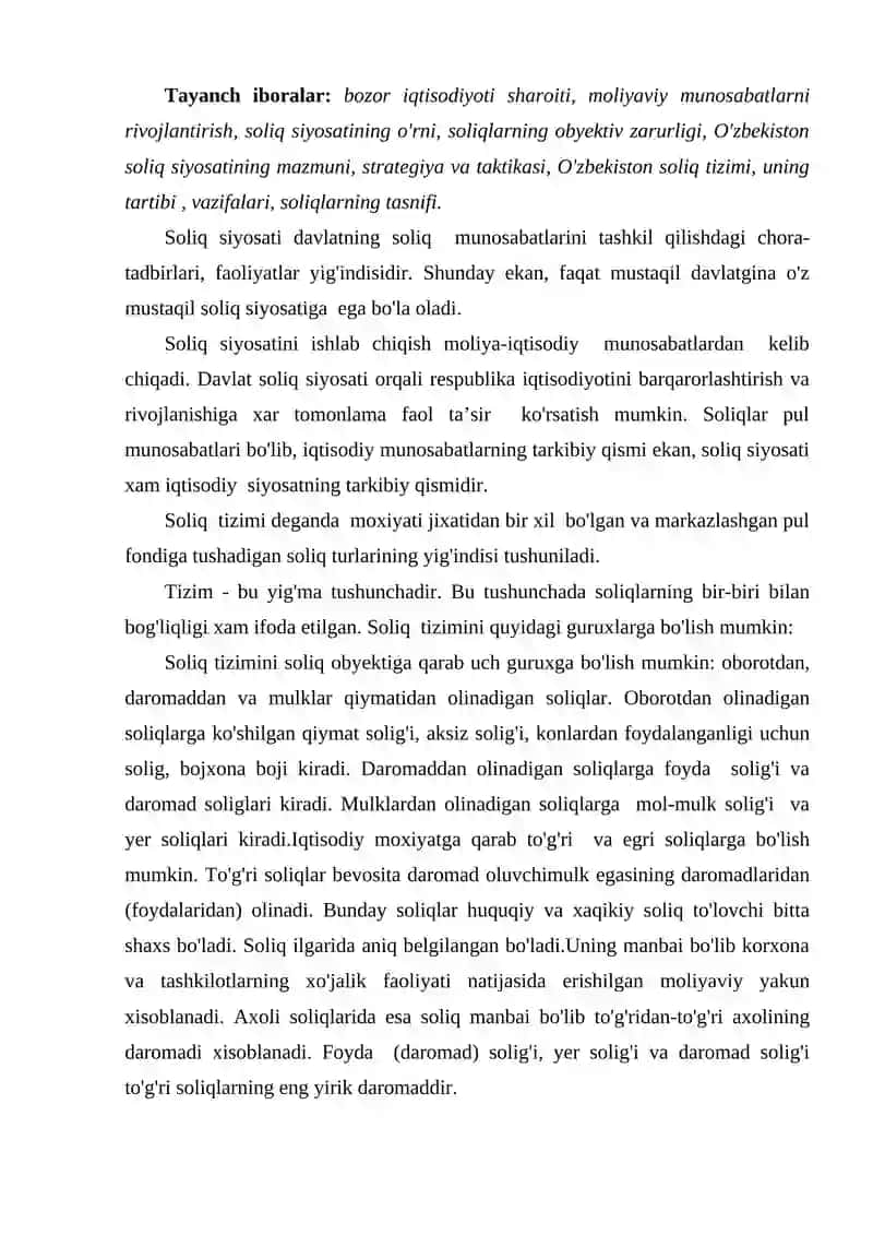 Davlatning soliq siyosati. 2