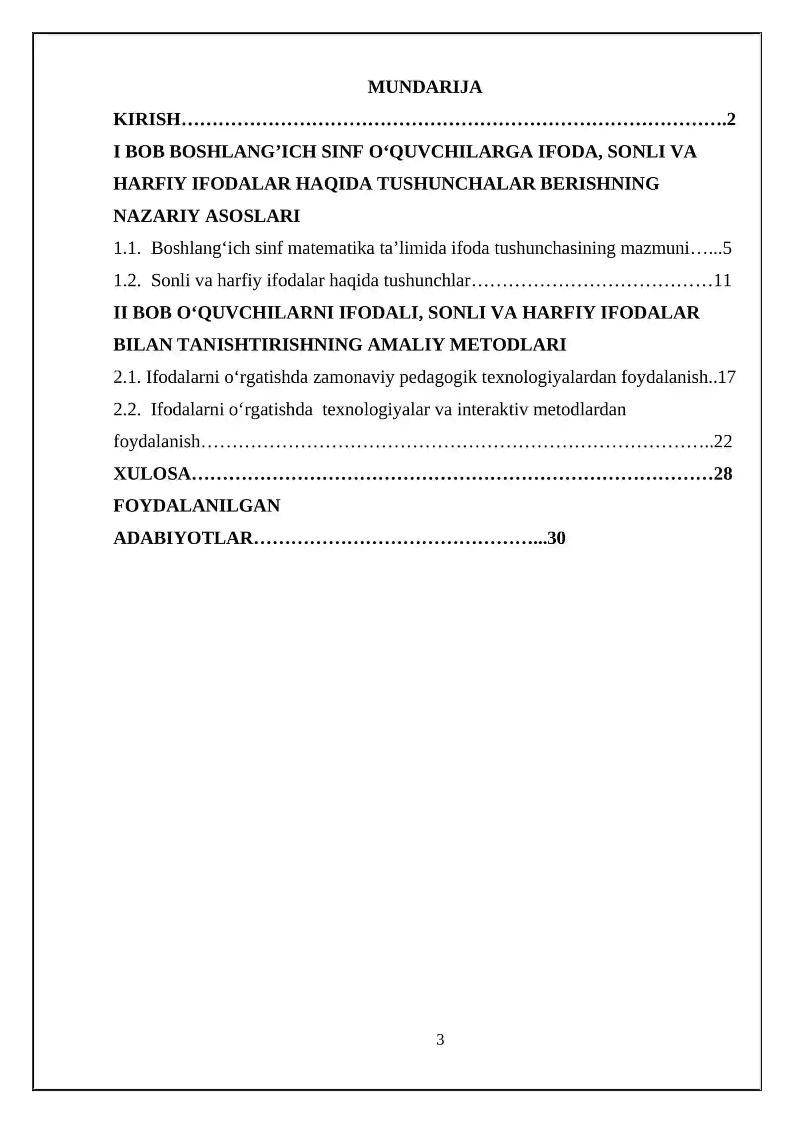 BOSHLANG’ICH SINF O‘QUVCHILARGA IFODA, SONLI VA HARFIY IFODALAR HAQIDA TUSHUNCHALAR BERISH 2